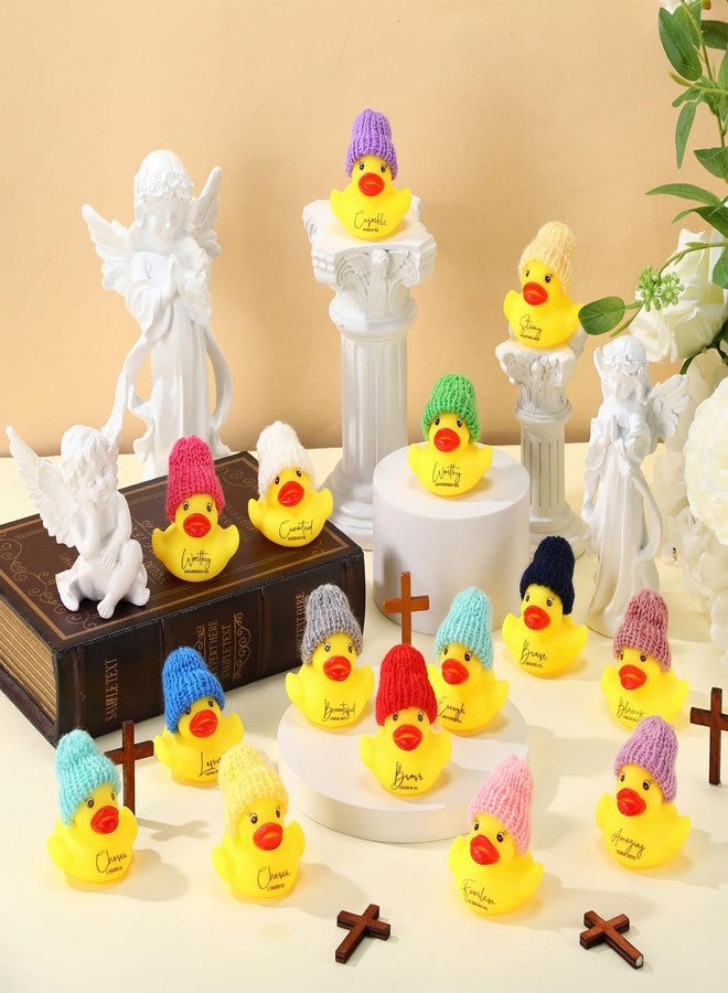 MiniInflat 24 Pcs Christian Rubber Ducks Bulk with Bible Verses and Knit Hats, Valentines Church Gifts Mini Religious Inspirational Duck Toys for Family Women Men Church Party Favor (Yellow) - Image 5